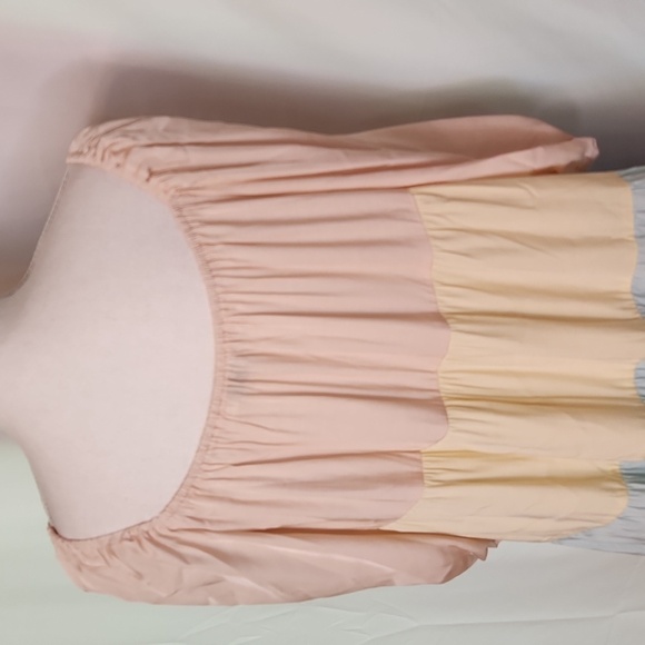 Pastel multicolor tiered dress 3/4 sleeve L XL pink yellow green blue prariecore - Picture 10 of 16